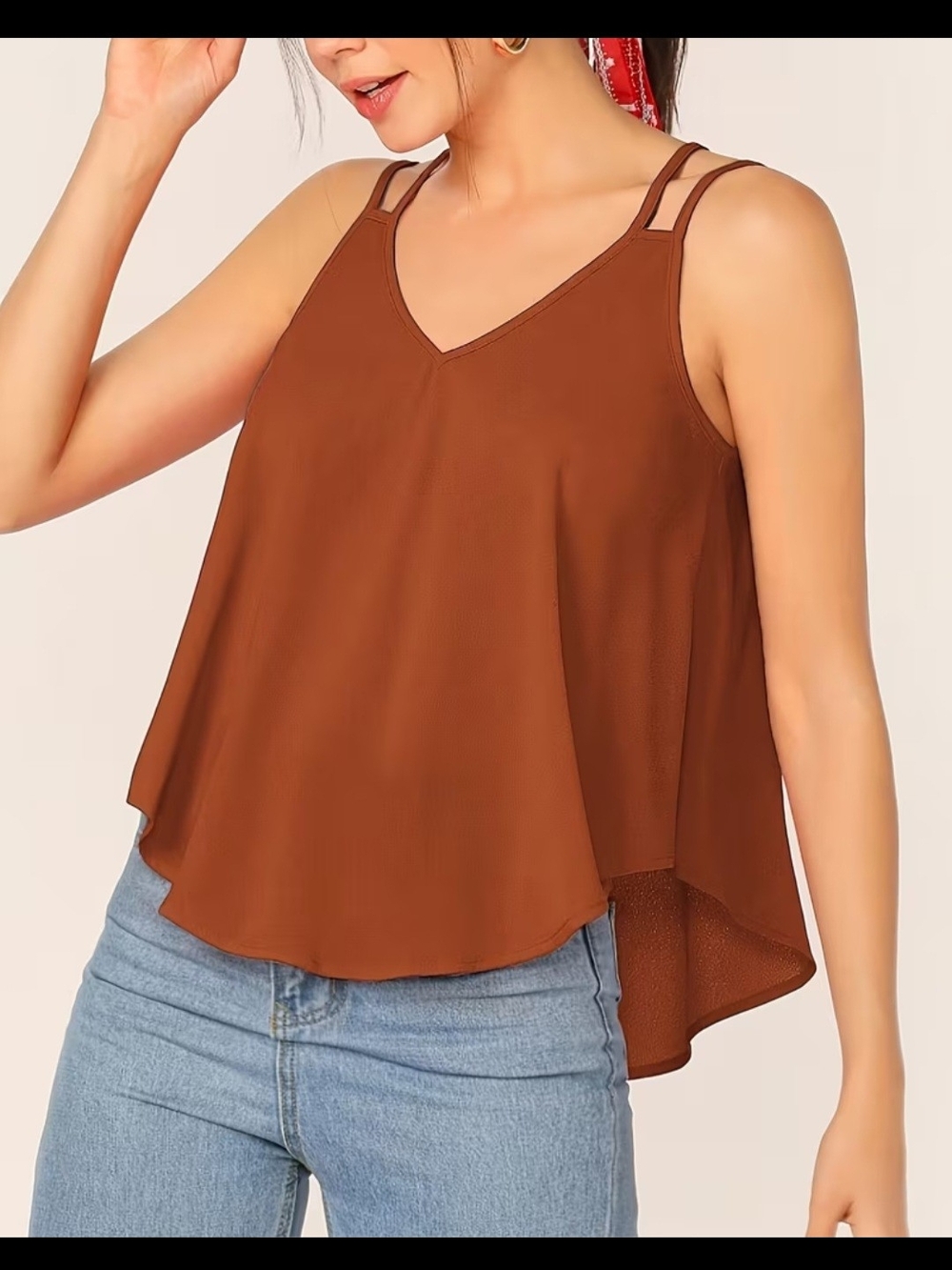 Double-Strap V-Neck Swing Tank Top, Wm Sz Small, Rust Color, NIP